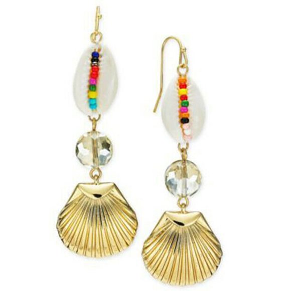 Jewelry - Vibrant I.N.C. Gold-Tone Multicolor Bead Shell Triple Drop Earrings – 50% Off